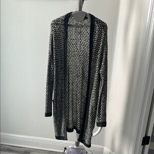 Women's Grey and White Open Knit Sweater